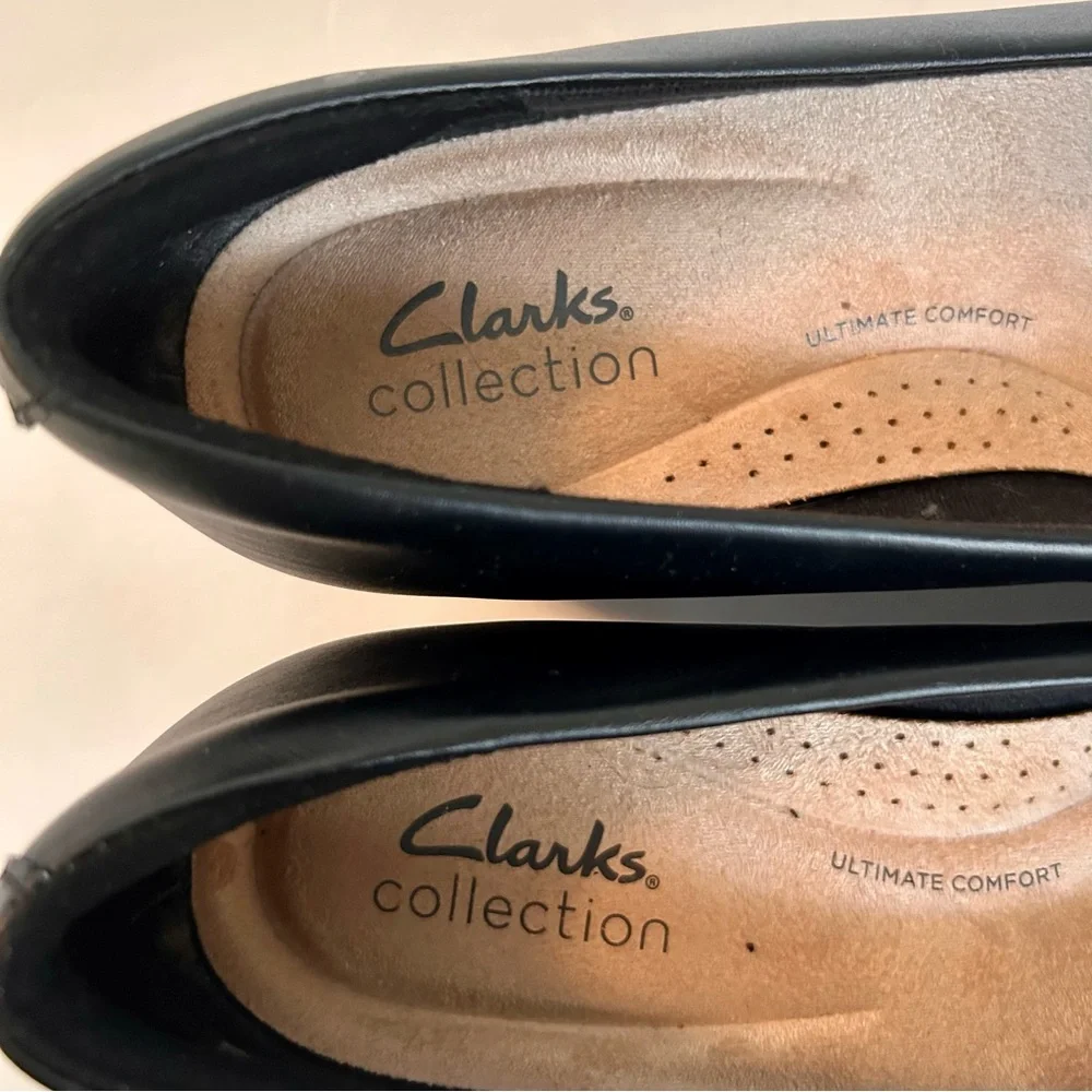 Clarks Collection Ultimate Comfort Black Block Heels Patent Toe 7.5M Marilyn